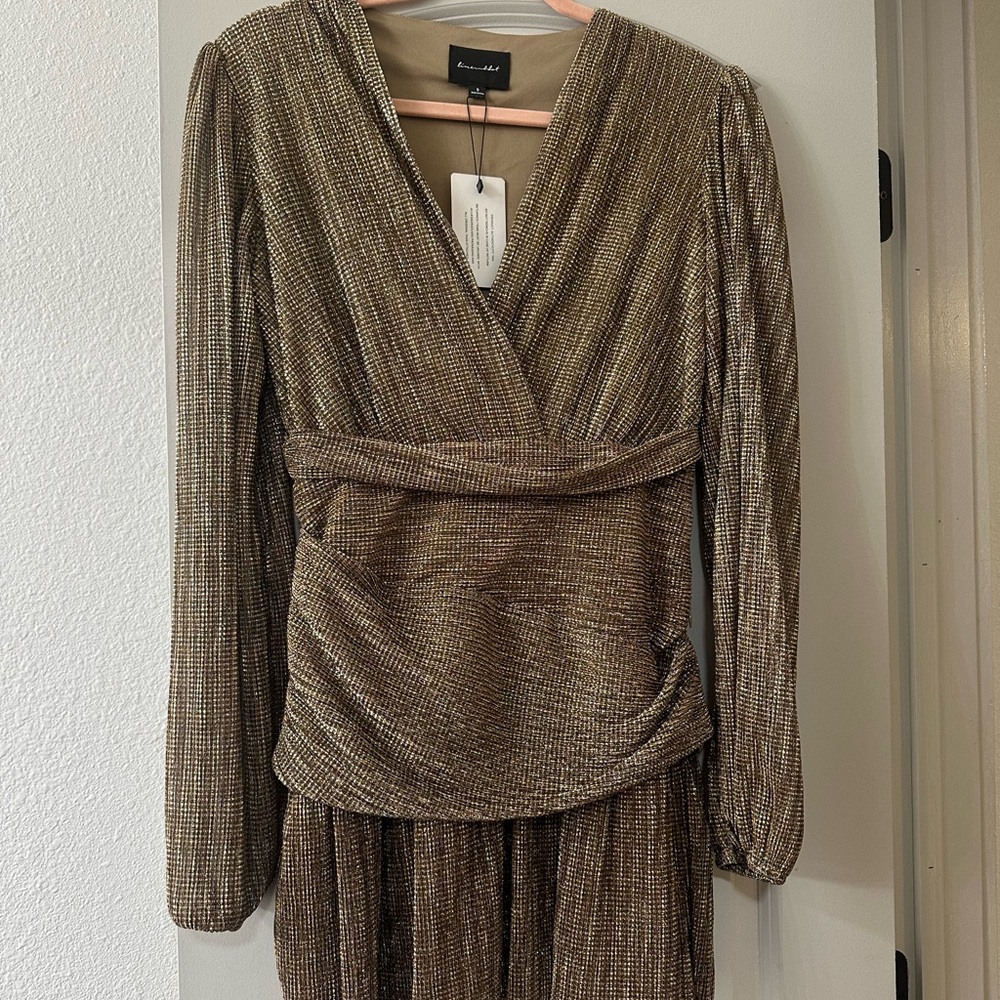 Amanda Uprichard Gold Pleated Wrap Gown